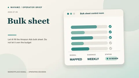 Let AI fill the Amazon Ads bulk sheet. Do not let it own the budget visual summary