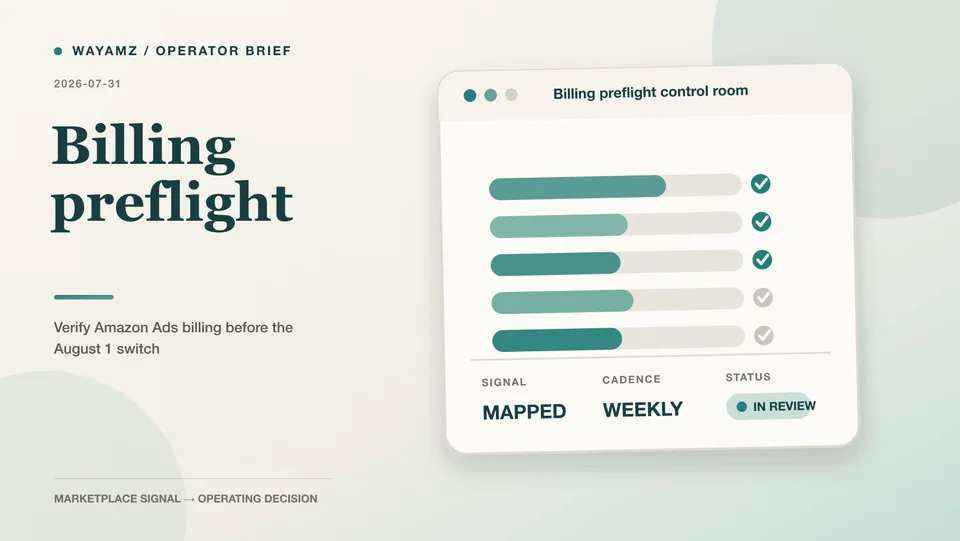 Verify Amazon Ads billing before the August 1 switch visual summary