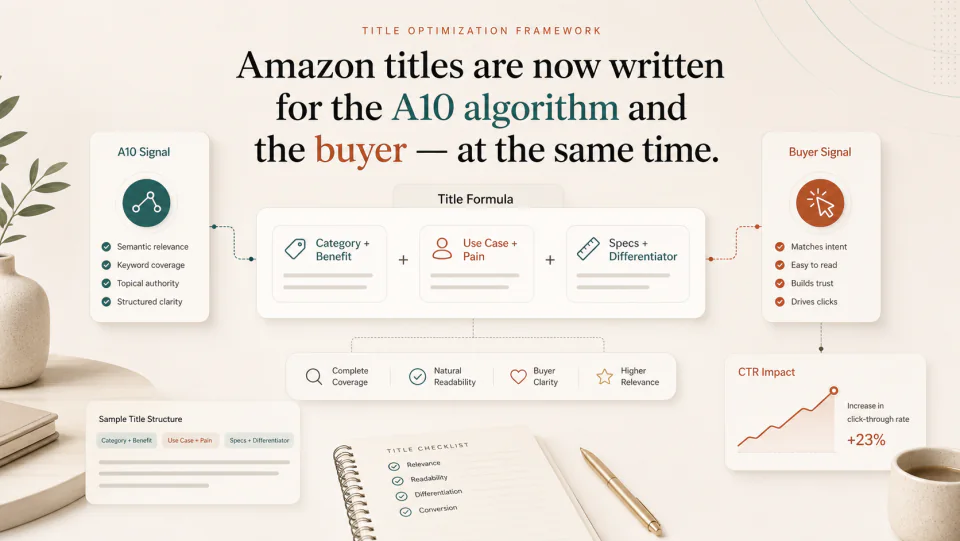 Amazon titles are now written for the A10 algorithm and the buyer — at the same time visual summary