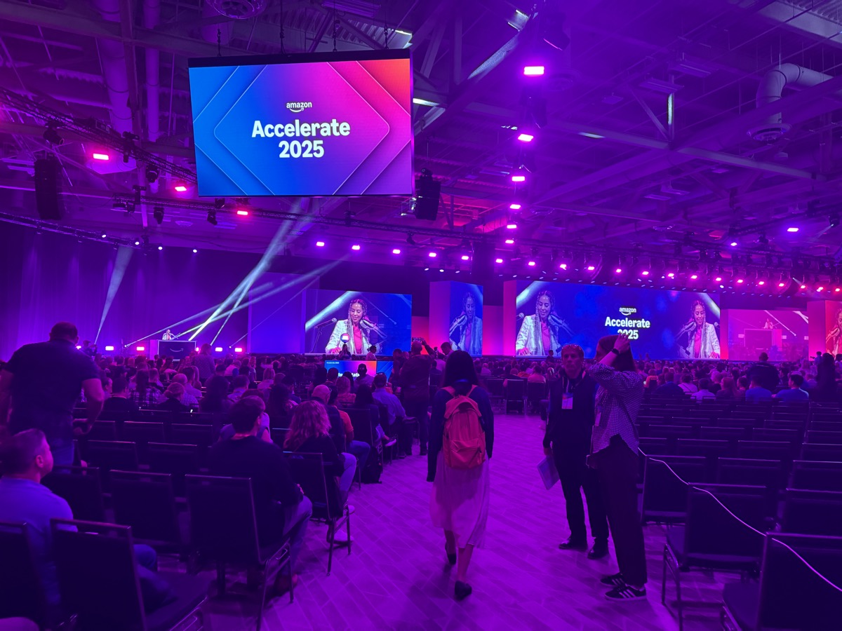 Amazon Accelerate 2025 event stage.